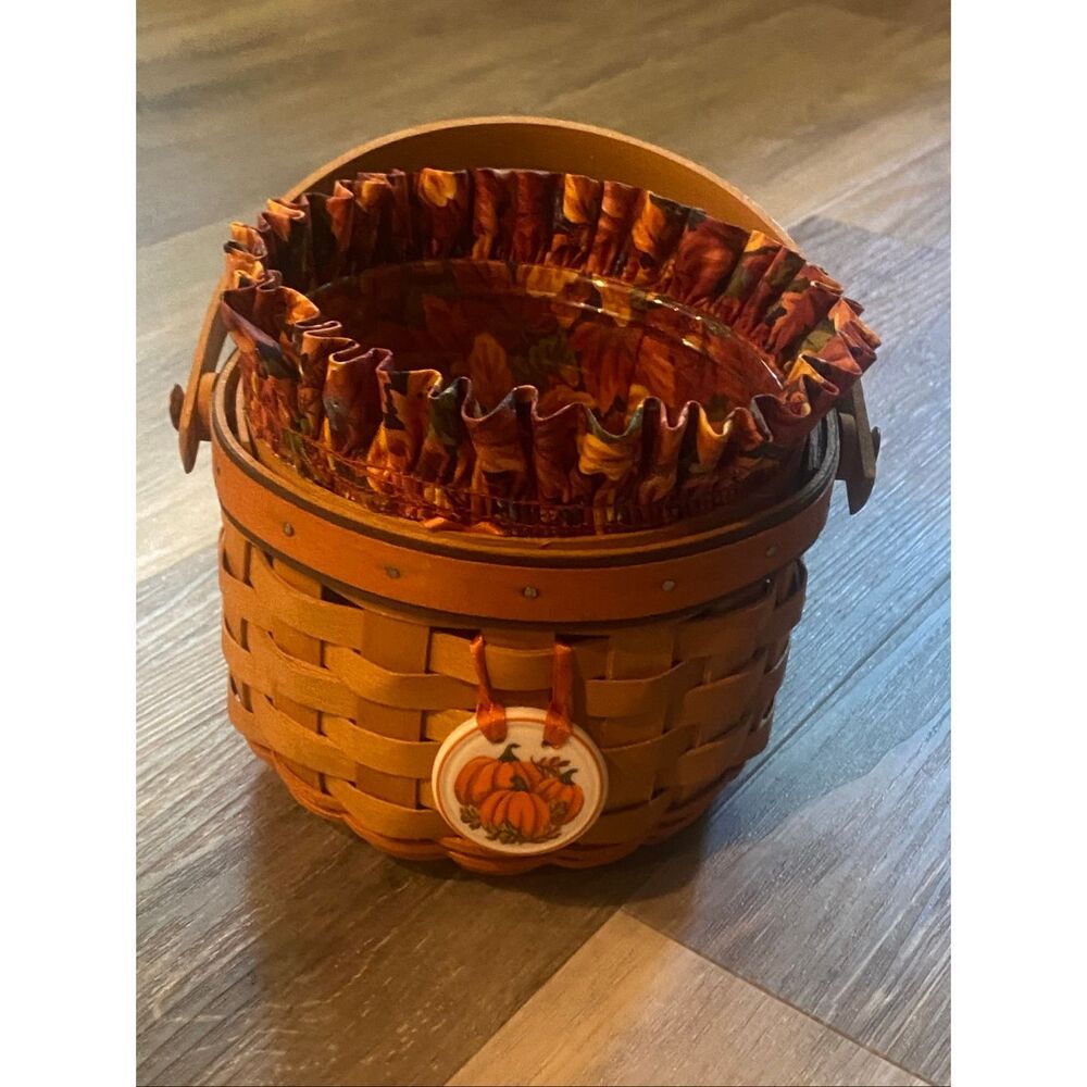Longaberger 1997 Fall Little Pumpkin Basket, Liner, Protector, Tie-on - Picture 11 of 11